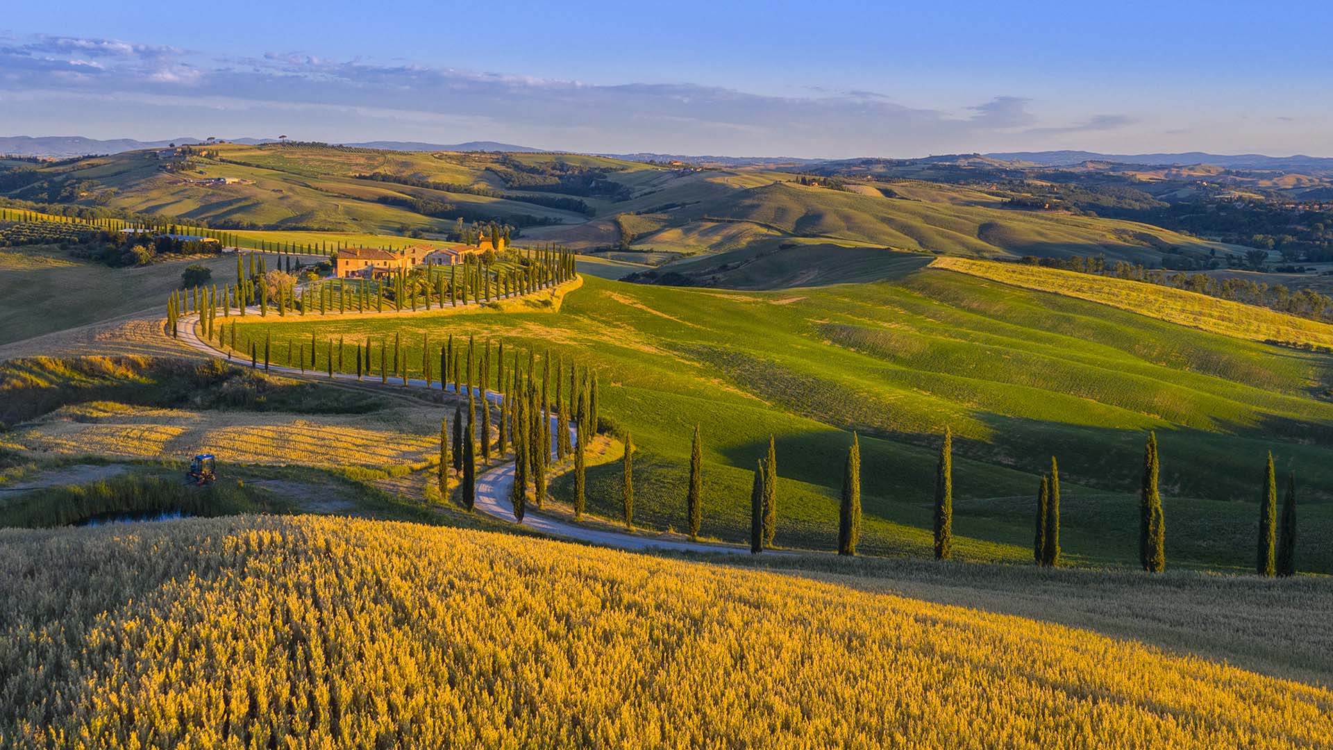 Strada di campagna con cipressi delle Crete Senesi.