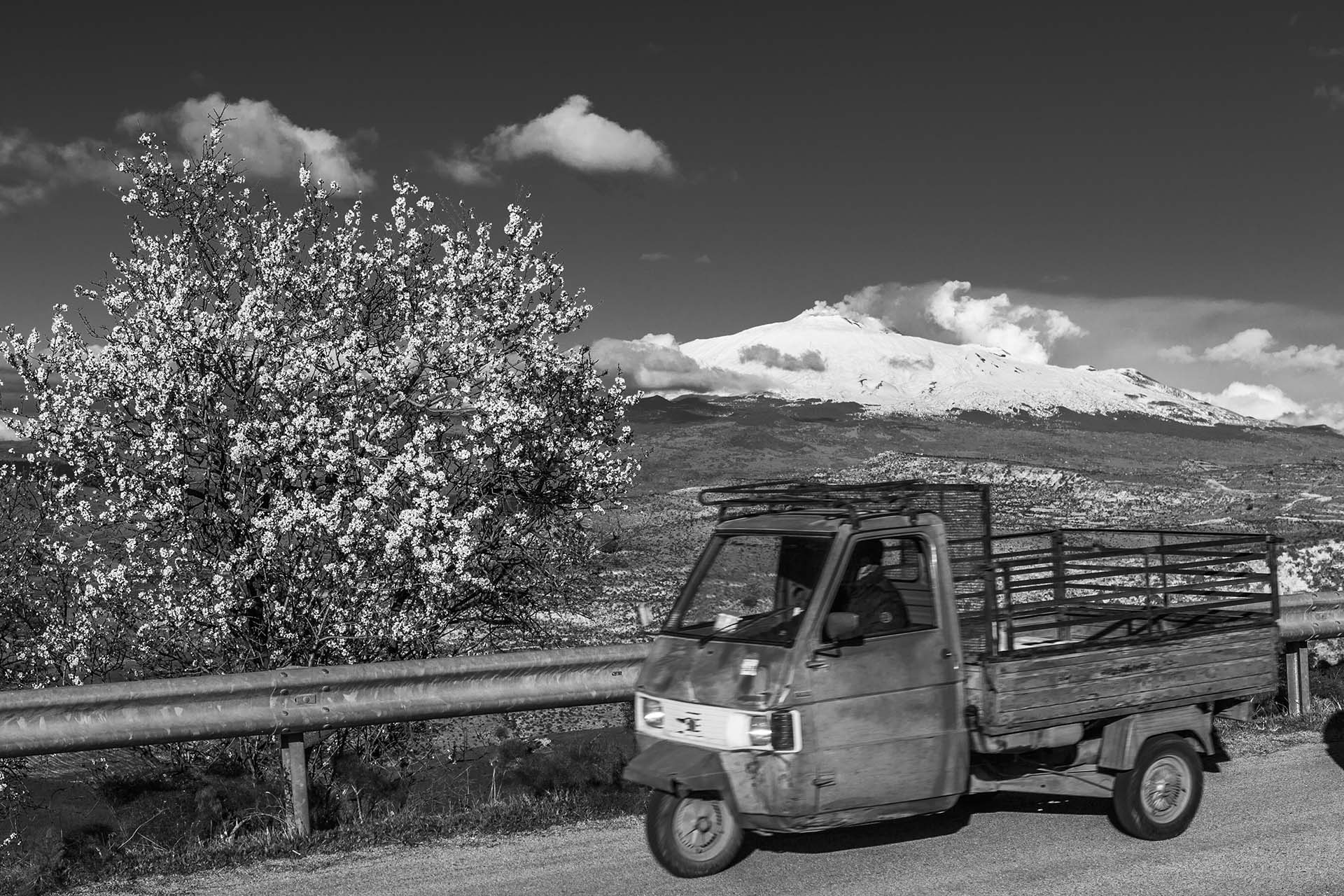 Centuripe, l'Ape Piaggio in giro per le campagne dell'Ennese con vista Etna