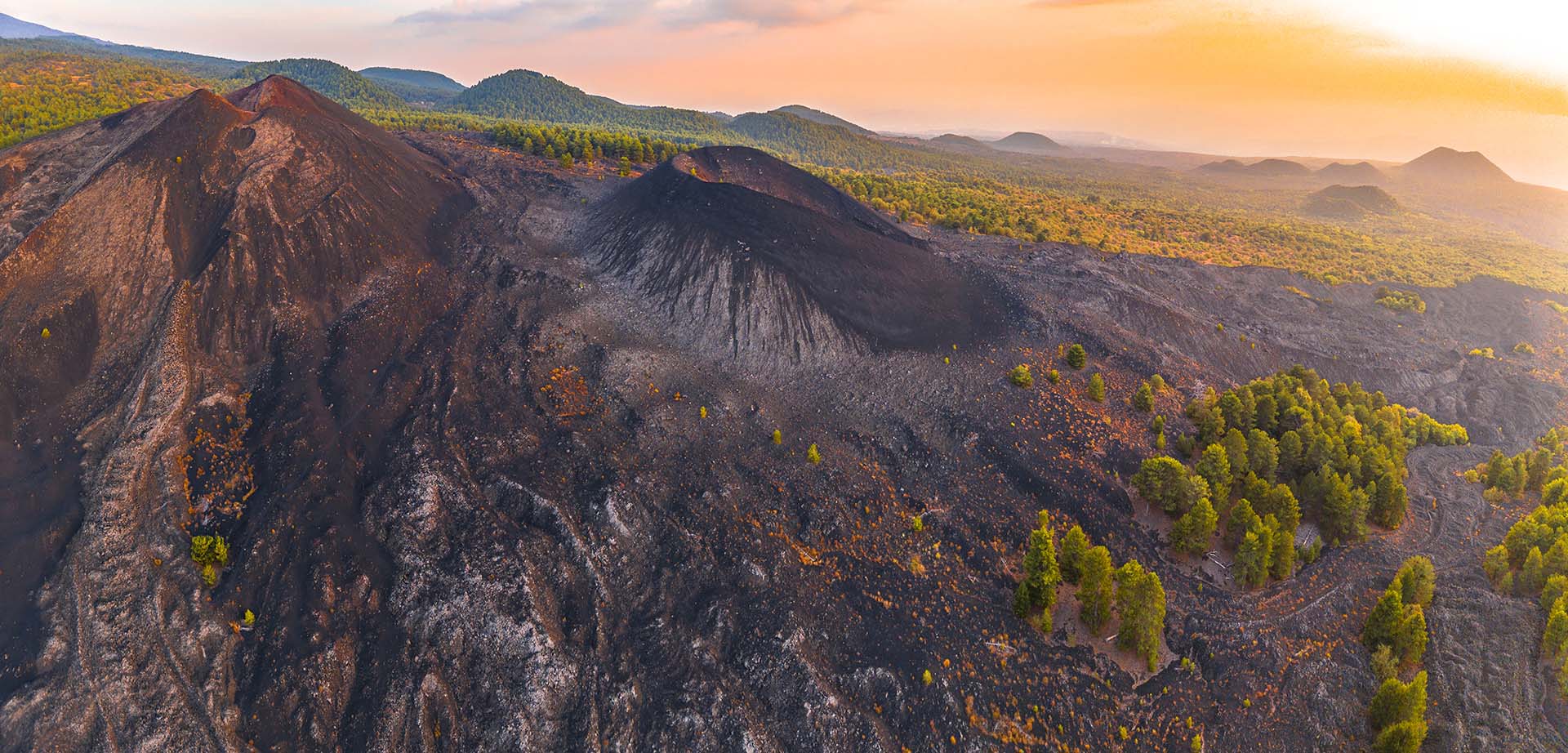 Etna, Monti de Fiore, sullo sfondo i crateri del fianco occidentale e il bosco di Centorbi