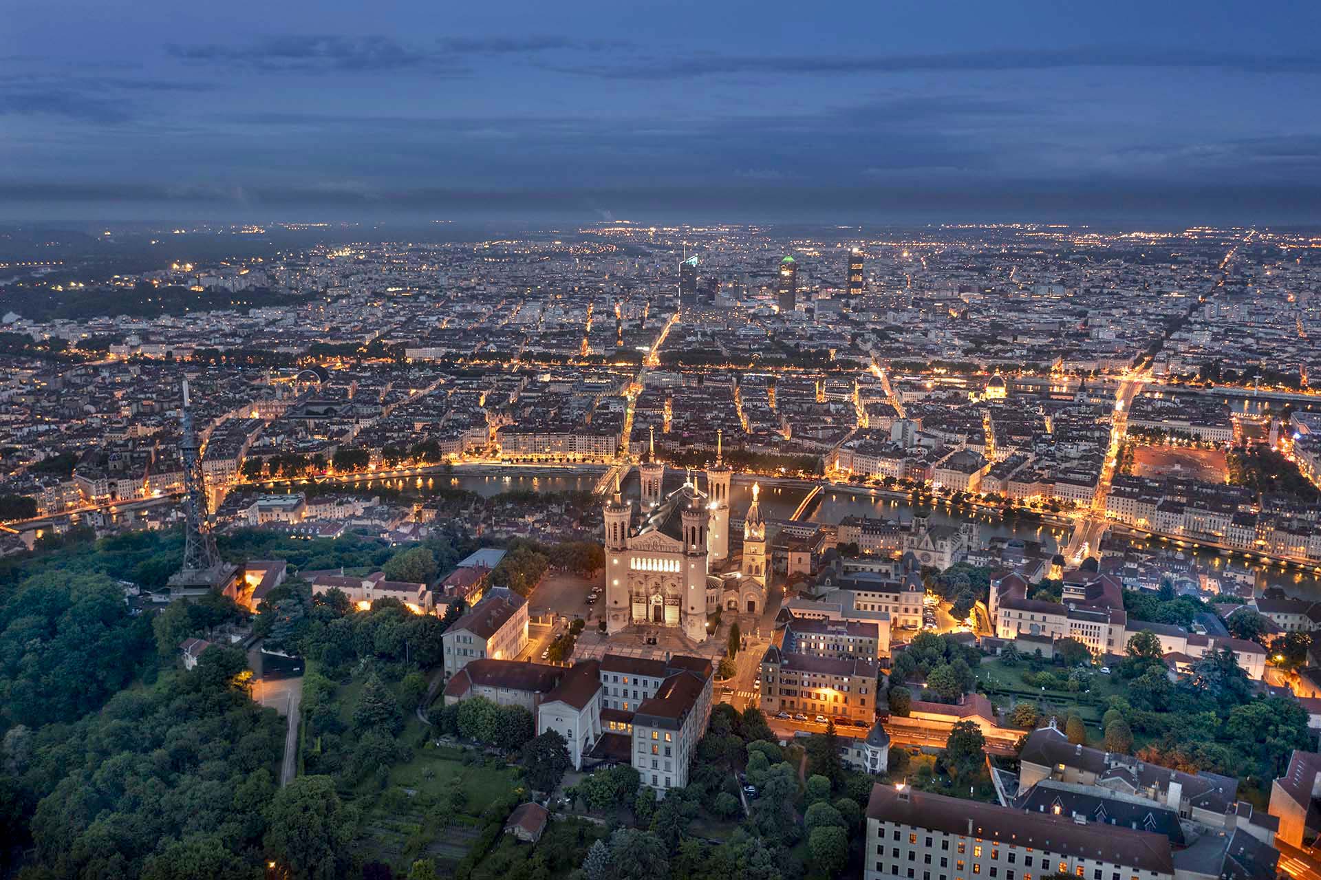 La città di Lione vista dal cielo.