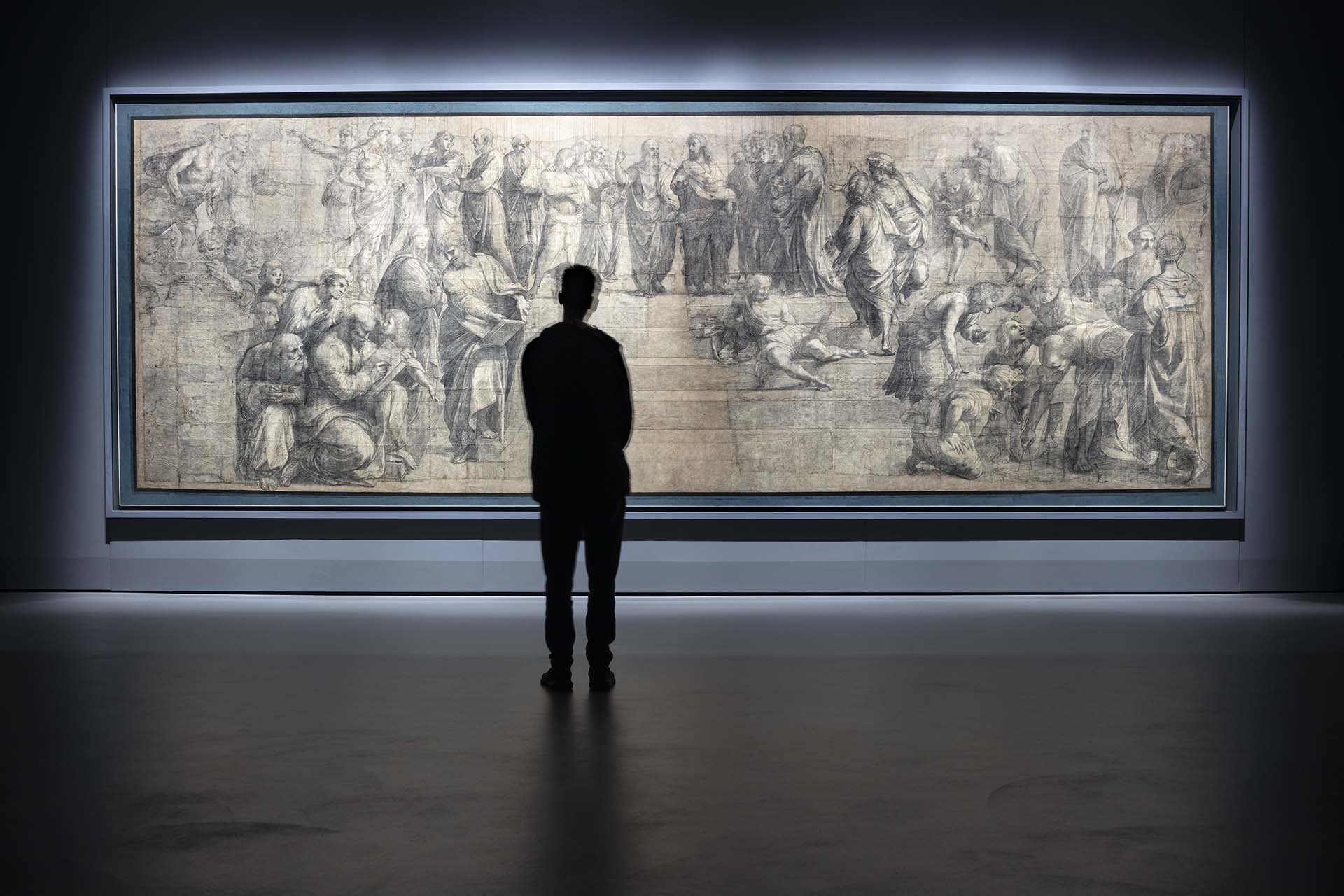 Il più grande cartone rinascimentale a noi pervenuto eseguito da Raffaello Sanzio, come preparazione dell’affresco della Stanza della Segnatura in Vaticano. Pinacoteca Ambrosiana.