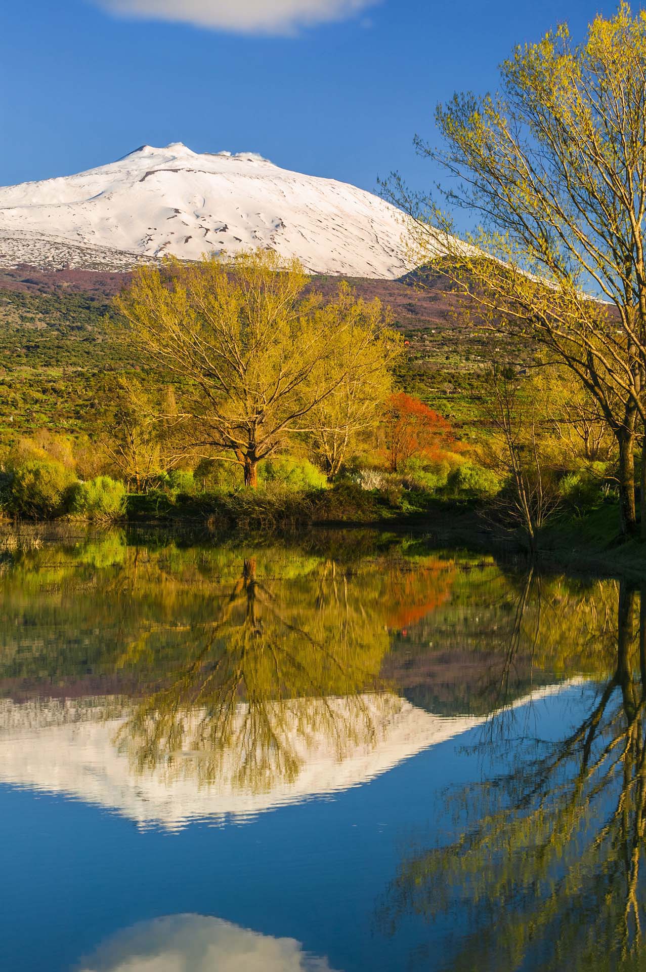 TER-723879 - DE7U4463 - Lo specchio del gigante. Il riflesso dell'Etna sulle acque del Lago Gurrida
