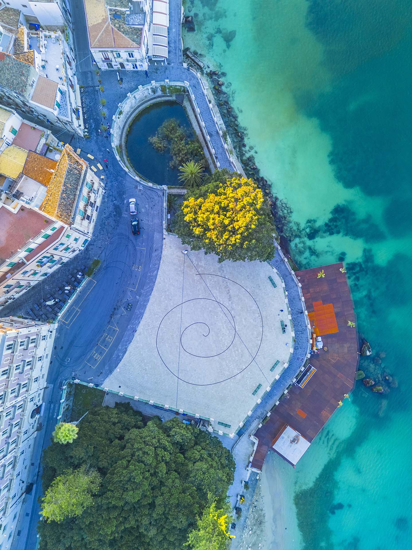 Veduta aerea di Largo Aretusa e della Fonte, Ortigia