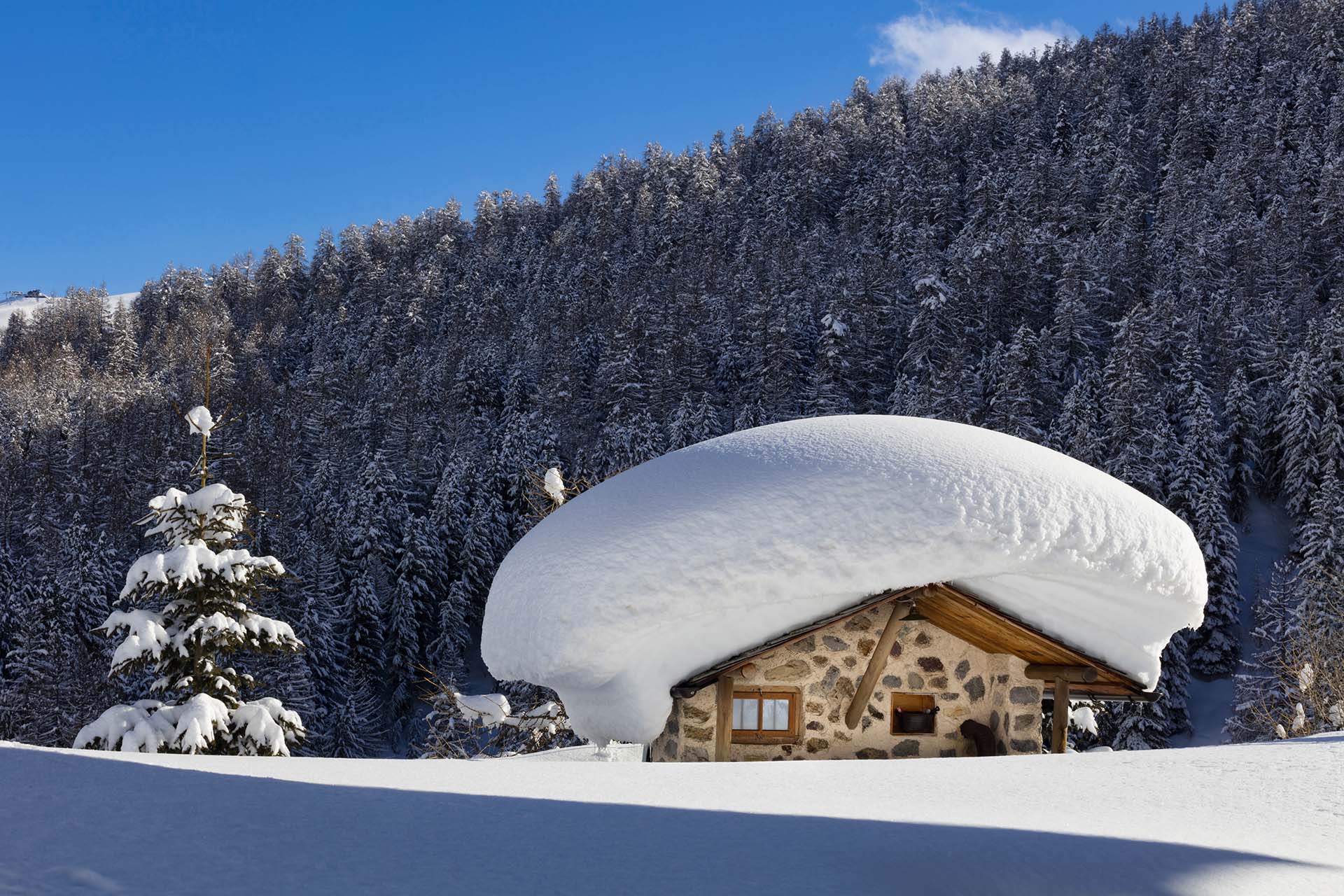 Baita nella neve in Val Federia.