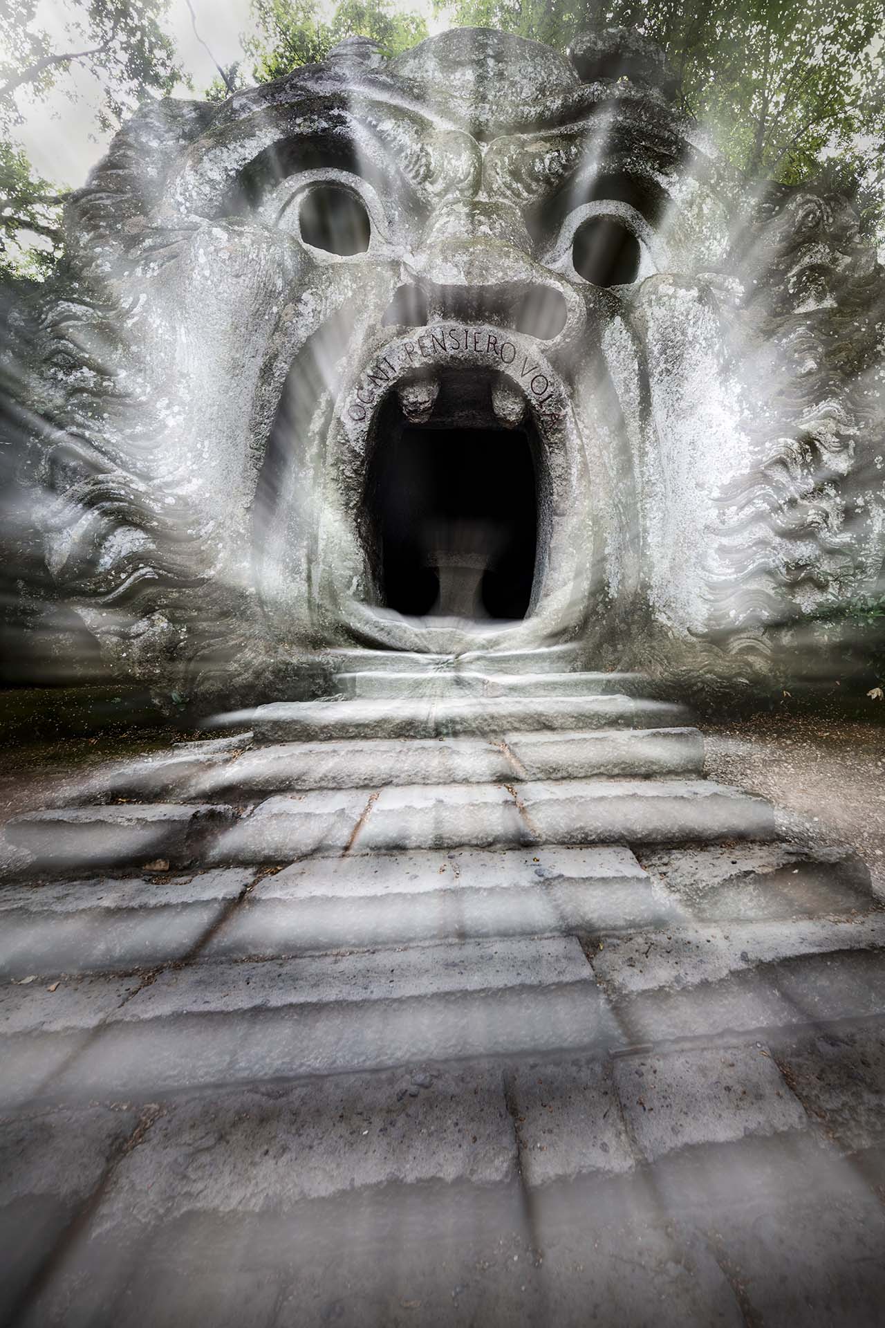 L'Orco, scultura simbolo del Parco dei Mostri di Bomarzo. nel lazio.
