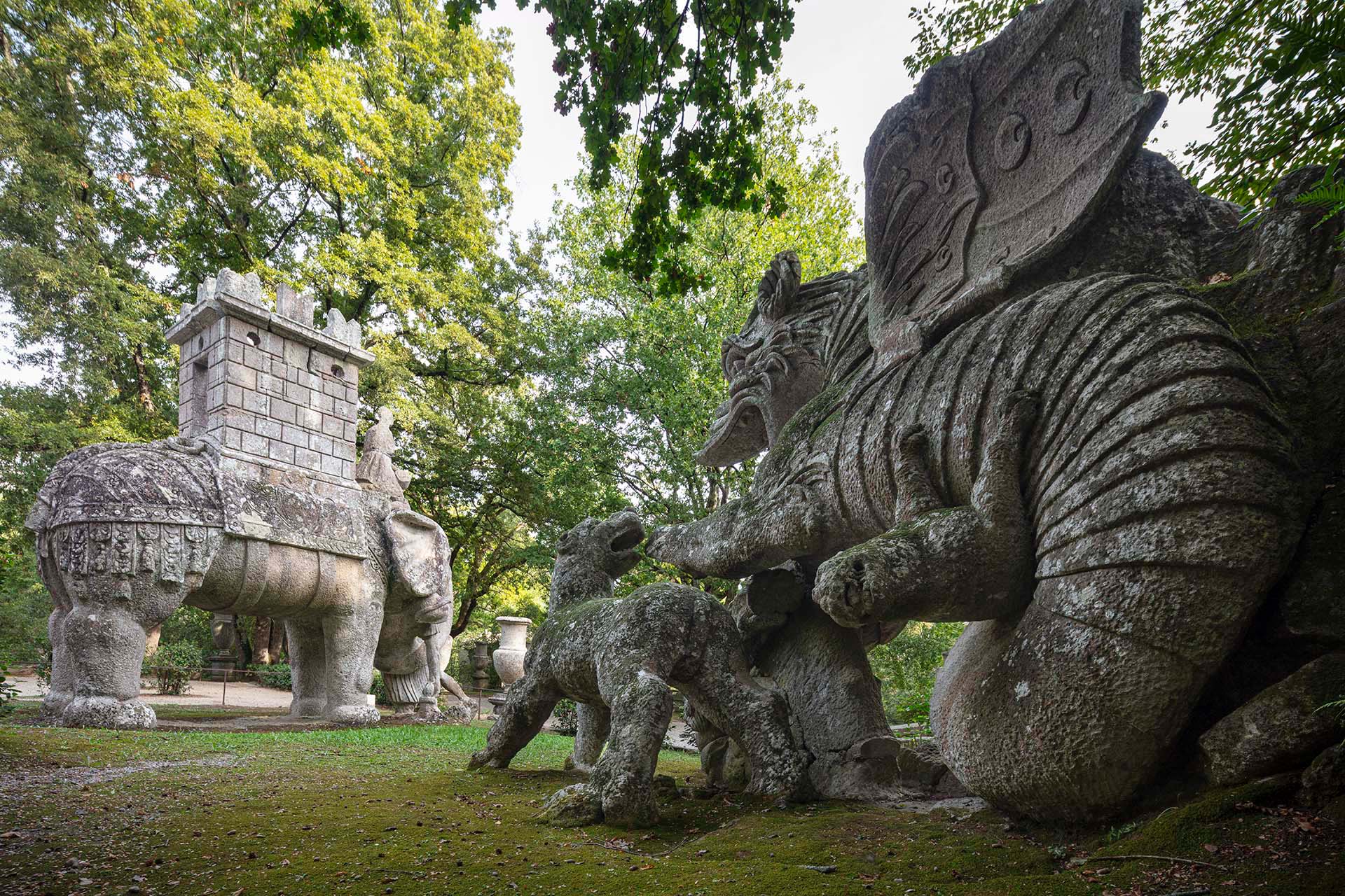 L’Eterno Abbraccio di Peperino: Il Drago e l’Elefante nel Sacro Bosco di Bomarzo.