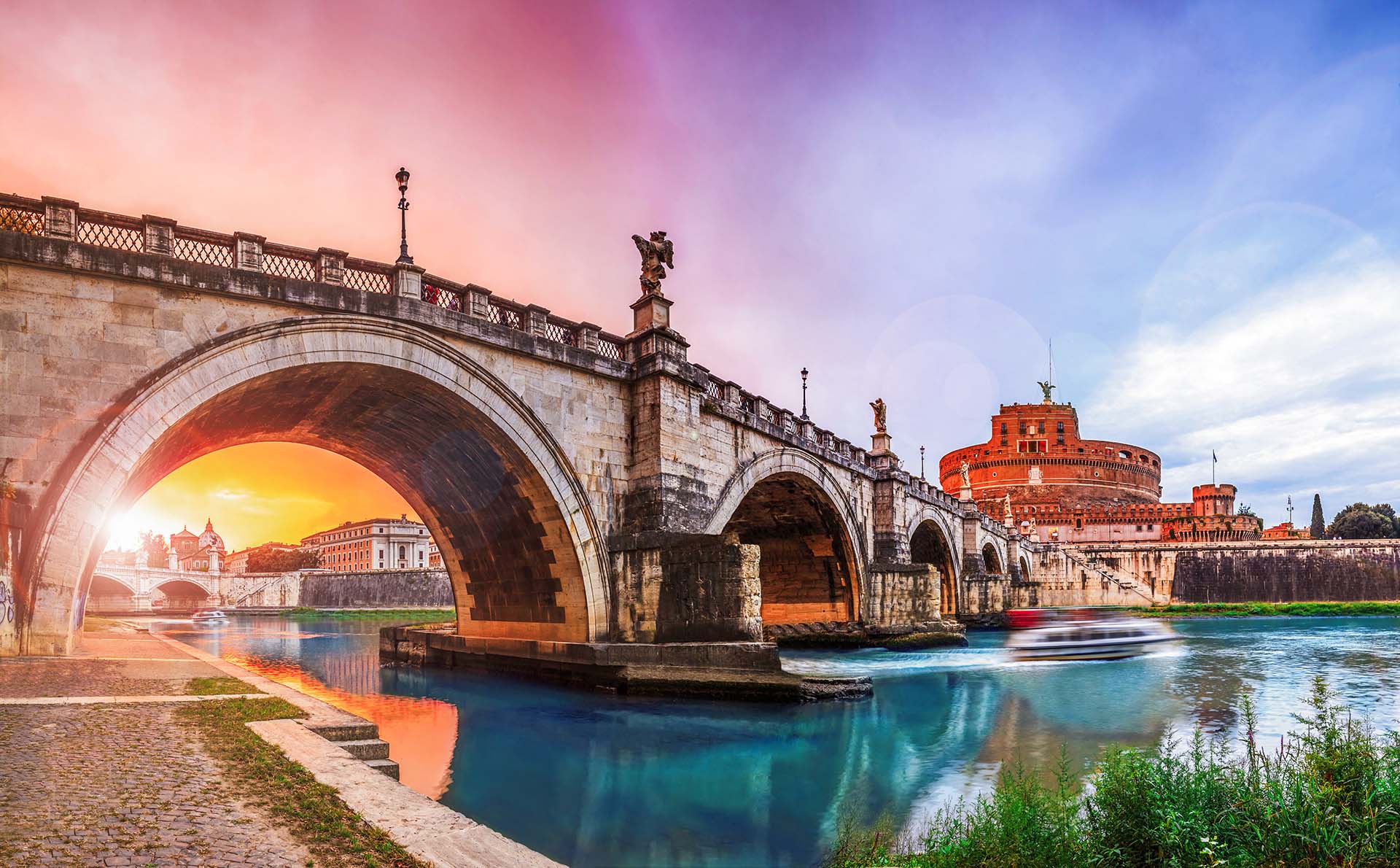 SIM-455444 - Tramonto sul Tevere, Castel Sant'Angelo e Ponte Sant'Angelo
